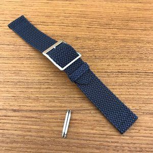 Rare Perlon Mesh 2-piece Blue 19mm 1960s nos Vintage Watch Band & silver buckle